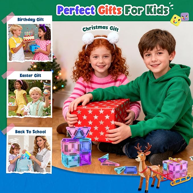 Soyee Magnetic Tiles Toddler Toys Travel Essential Games Magnet Building Blocks STEM Sensory Educational Toys for 3 4 5 6 7 8+ Year Old Boys Girls Christmas Birthday Gifts