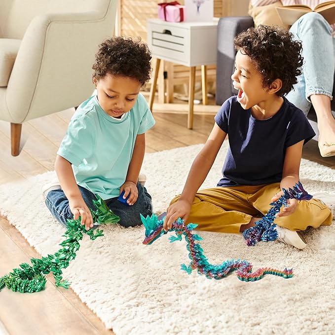 30'' 3D Printed Dragon - 3D Printed Toys, Articulated Crystal Dragon Large Rainbow Animal Fidget Toy, Decor Huge Dragons Collectible Figurines(Mixcolor2,30inch)