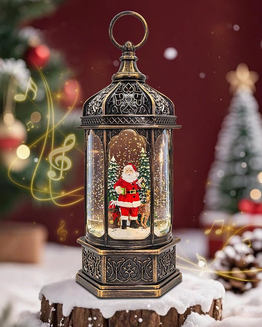 Musical Christmas Snow Globes Lantern, 13" Lighted Electric Snowglobes with 8 Holiday Songs, 6H Timer Dual Power, Santa & Deer Christmas Ornaments Snow Globe for Kids Adults, Gifts for Men Women