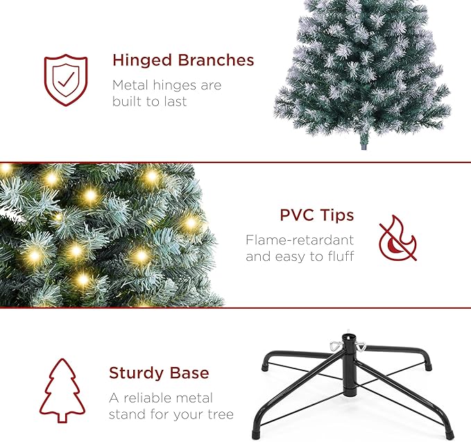 Best Choice Products Artificial Frosted Christmas Tree, 9ft Premium Pre-Lit Realistic Spruce Holiday Décor w/Dense Branches, Metal Base – Blue Spruce