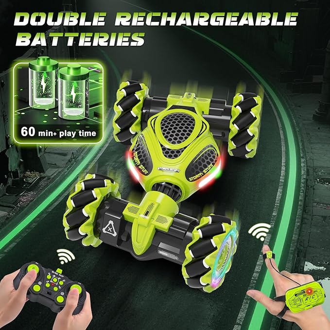 Hand Controlled RC Car, 2.4Ghz 4WD Gesture Sensing RC Stunt Car Toys for Boys and Girls Ages 6-12, 360° Rotating Drift Cars with Lights and Music, Ideal Birthday and Xmas Gift