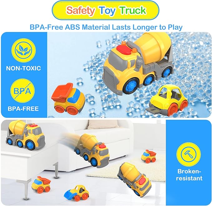 P&C 7.7" Toddlers Construction Cement Mixer Truck Toys for Ages 2-4, Mixer Truck Vehicle Car Set with Sounds and Lights for Kids 18M+, 2, 3, 4 Year Old, Ideal Birthday Christmas Gifts for Boys Girls