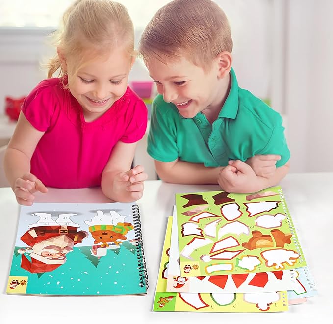 90shine 2PCS Christmas Crafts for Kids Ages 4-8 Sticker Paint Books Gifts Create 22 Pictures