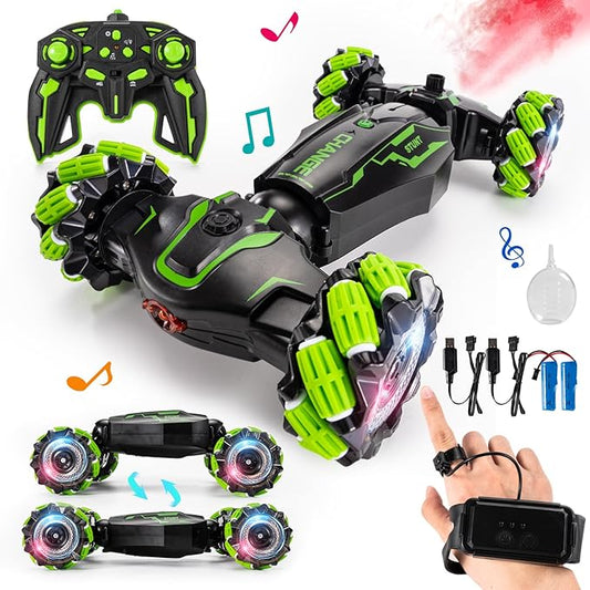 4WD Remote Control Gesture Sensor Car,Hand Controlled RC Stunt Car,Double-Sided Vehicle 360° Rotation with Light and Music Spray, Watch Toy Cars for Boys & Girls Birthday