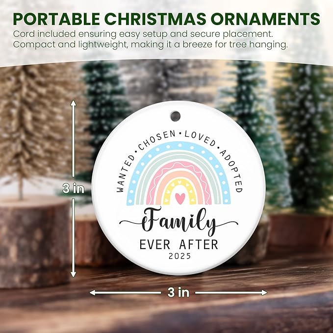 OASSIE Christmas Adoption Day Gifts for Women Men - Ceramic Christmas Ornaments 2025 for Xmas Decorations - New Family Adoption Gifts for Adoptive Parents Mom Dad Children, Family Ornaments for Tree