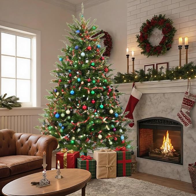 7.5FT Unlit Christmas Tree Green, Dunhill Fir Artificial Tree with 2514 PVC Branch Tips, Realistic Full Shape, Foldable Metal Stand for Indoor Home, Office & Holiday Decoration