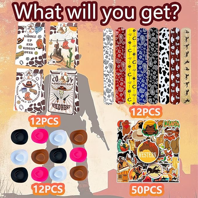 110 Pcs Western Cowboy Party Decoration ，Suitable for West Cowboy Themed Parties, Western Cowboy Party Favors，Suitable for Gifting Cowboy Playset Pack for Birthday Favors