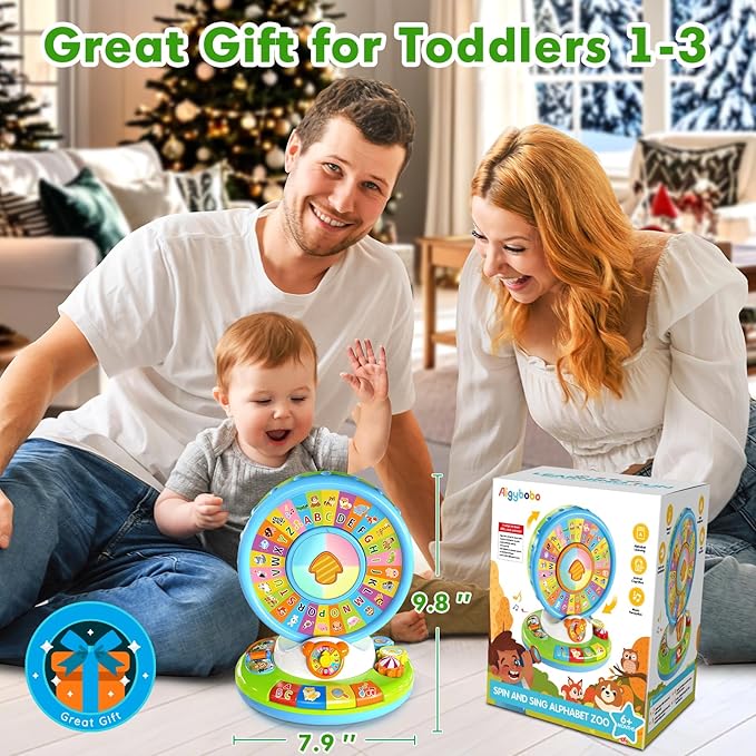 Toys for 1 2 3 Years Old Boys Girls, Musical Spin & Sing Alphabet Zoo with Lights & Sounds, Learning Educational Toys for Toddler 1-3, Christmas Birthday Gifts for Baby Kids Age 6-9-12-18 Months
