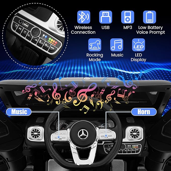 Costzon Ride on Car, Mercedes-Benz G500 Licensed Truck w/Rocking Mode, 3 Speeds, Remote, Horn, Music & LED Lights, Spring Suspension, 12V Battery Powered 4WD G Wagon Electric Vehicle for Kids (Black)