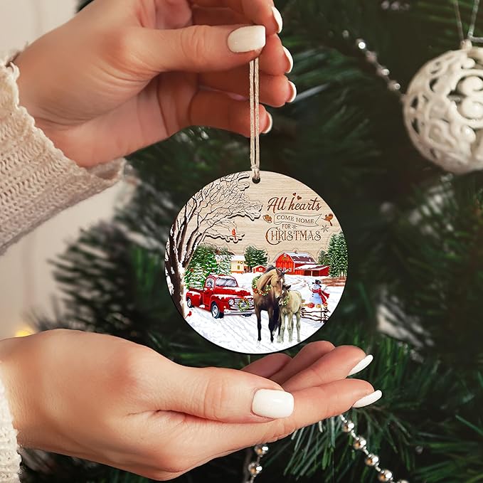 2025 Christmas Ornaments Gifts for Men, Women - Christmas, Farmhouse Gifts for Family, Mom, Dad, Friends, Horse Lovers, Horse Decor - Christmas Tree Decoration Wooden Ornament