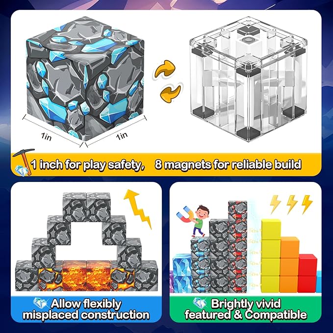 100PCS Magnetic Blocks Building Toys, Gem Cave Adventure Building Craft, Learning Sensory Toys for Boys Girls Age 3-12, Game Gift for Kids Little Gamers