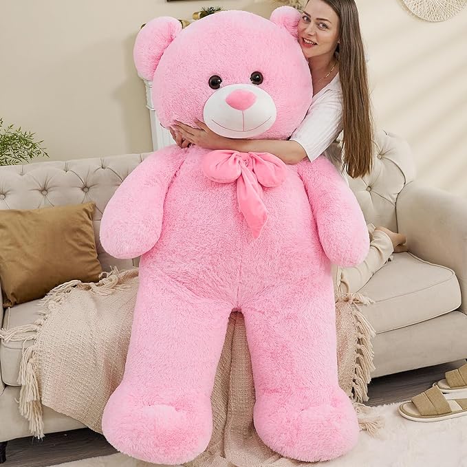 Tezituor Giant Teddy Bear 5 Feet, Soft 59" Big Bear Stuffed Animal Life Size Plush Bear Toy Valentine's Christmas Birthday Gift for Girlfriend Kids,Pink