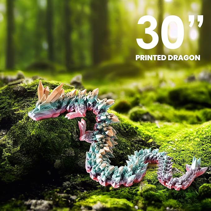 30'' 3D Printed Dragon - 3D Printed Toys, Articulated Crystal Dragon Large Rainbow Animal Fidget Toy, Decor Huge Dragons Collectible Figurines(Mixcolor4,30inch)
