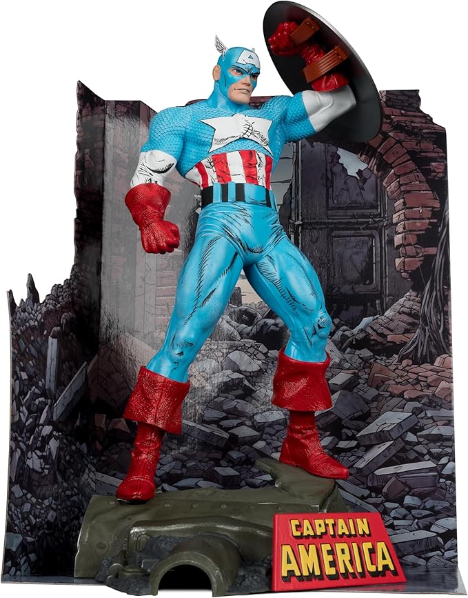 McFarlane Toys - Marvel Captain America 1:6th Scale Posed Figure with Scene & Comic (The Amazing Spider-Man #323)