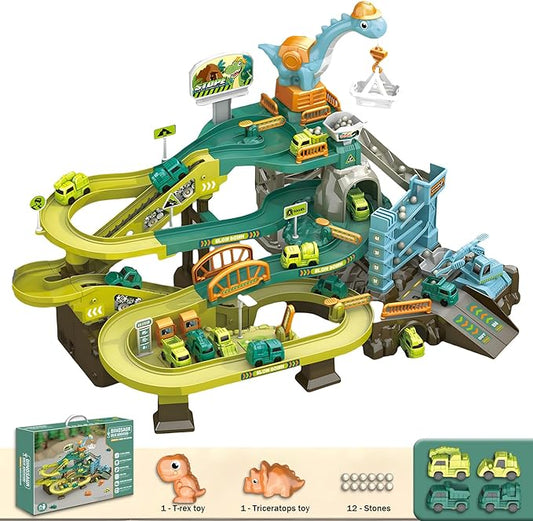 Construction Vehicle Toys Race Car Track for Kids Age 3-8 Train Set Best Birthday Gift with 4 Mini Engineering Cars