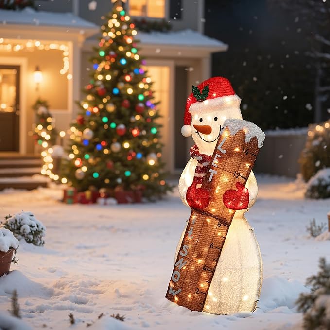 LuxenHome 3.5FT Lighted Snowman Outdoor Christmas Decorations, Light Up Snowman Holding Let It Snow Sign Christmas Decor, Xmas Decorations Outdoor, Indoor for Porch, Lawn Holiday Display