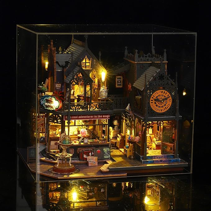 DIY Miniature Dollhouse Kit, Holo Magic City DIY Miniature House kit Wooden Dollhouse Kit, DIY Mini House kit for Adults to Build