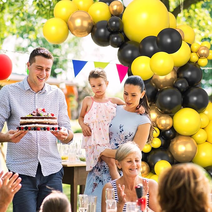 Paready Black and Yellow Balloon Arch Kit, 113Pcs Yellow Black Balloon Garland Kit Gold Party Balloons Metallic Gold Latex Balloons for Birthday Bee Theme Party Baby Shower Wedding