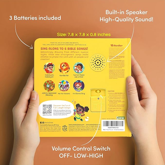 Praise The Lord Christian Sound Books for Kids - 6 Bible Songs - Christening, Baptism Gifts for Boys and Girls - Religious Toys, Interactive Music Books for Toddlers - Baby Dedication