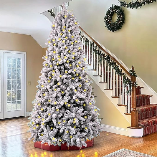 7.5 ft Flocked Christmas Tree Prelit, Include Premium Stand & Storage Bag, 798 Warm & Multi-Color Automatic Lights, 3-Minute Quick Power Connect, 1869 PVC Branch Tips for Indoor Holiday Decorating
