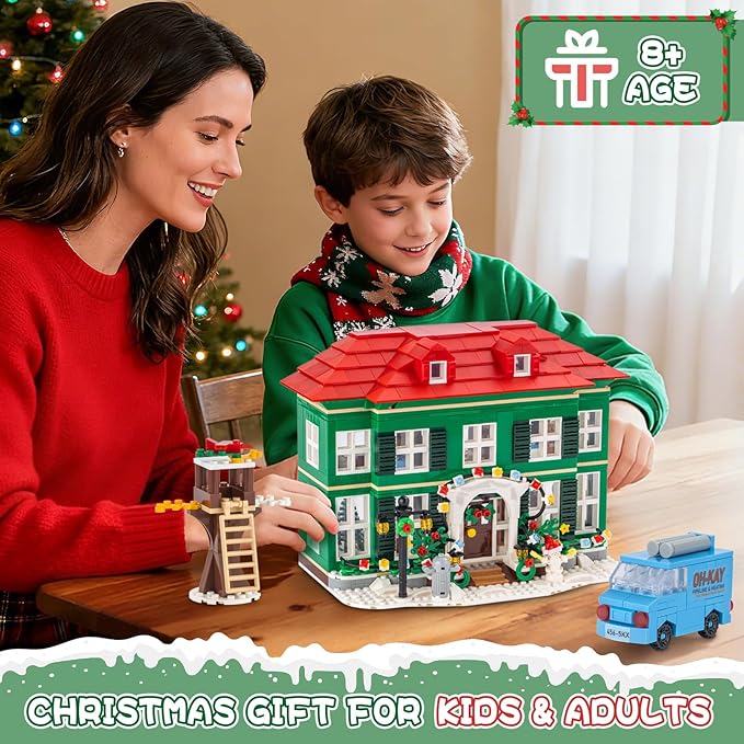 Christmas House Building Set with Light for Adults, NO Compatible with Lego House, 1187PCS Holiday Loness Home Boys Alone House Building Kits, Christmas for Movie Fans Friends Family