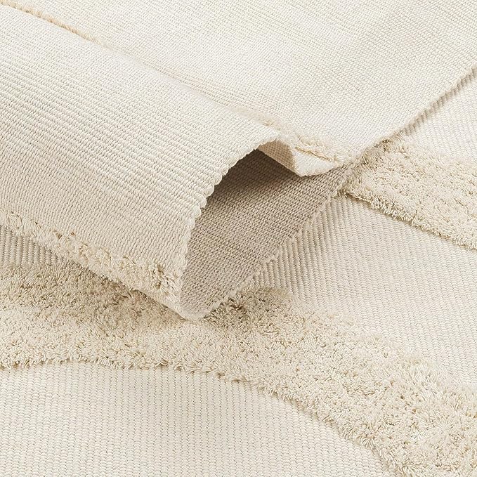 OJIA Boho Living Room Rug 5'x8', Large Washable Rugs Soft Tufted Bedroom Nursery Rug, Cotton Woven Beige Area Rugs Floor Carpet for Dorm/Kids Room/Dining Room/Office