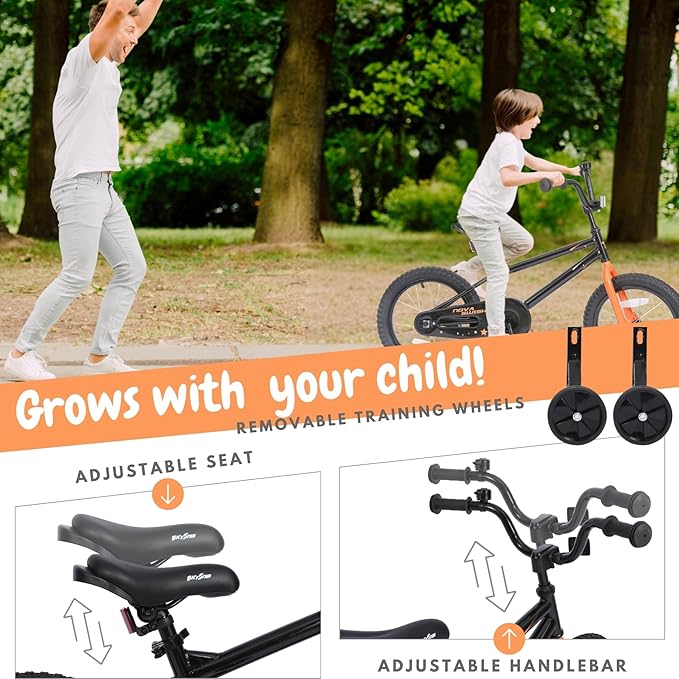 Kid Bike with Training Wheels, BMX 16 inch Bike with Pedals, Toddle Bicycle for 3-5 Year Old Boys Girls, Birthday Gift