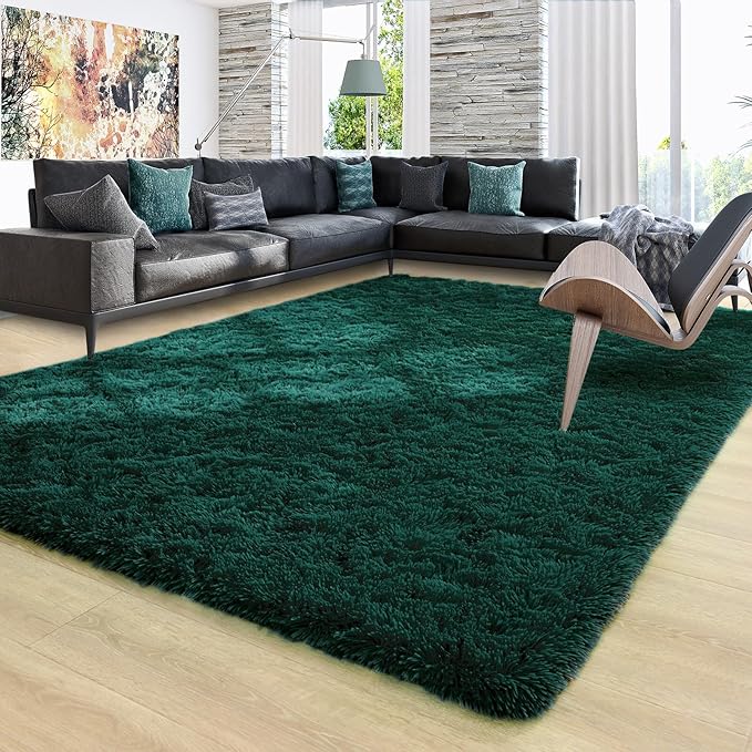 Ompaa Dark Green Rug 5x8 Fluffy Emerald Area Rugs for Bedroom Living Room Carpet, Non-Slip High Pile, Modern Fuzzy Shaggy Deep Grass Green Rug for Classroom Kids Playroom Nursery Home Office Decor