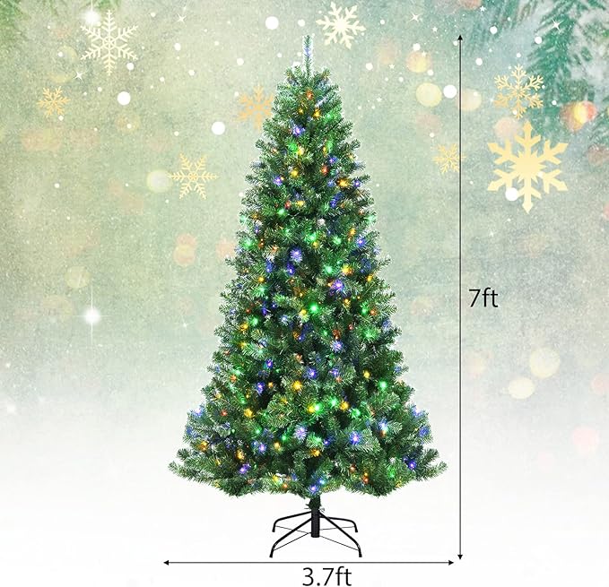 GOFLAME 7ft Artificial Christmas Tree, Pre-lit Xmas Tree 9 Lighting Modes w/ 1181 PVC Branch Tips & 500 Color-Changing LED Lights, Holiday Festival Decoration Tree with Remote Control and Metal Stand