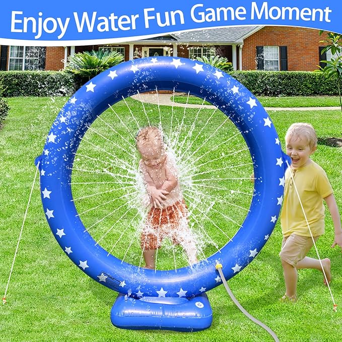 iGeeKid Sprinkler for Kids,Inflatable Sprinkler Water Toys Circular Ring Spray Toy for Kids Garden,Yard & Family Backyard Lawn Outdoor Play,Summer Water Party Supplies Outside Games Activities