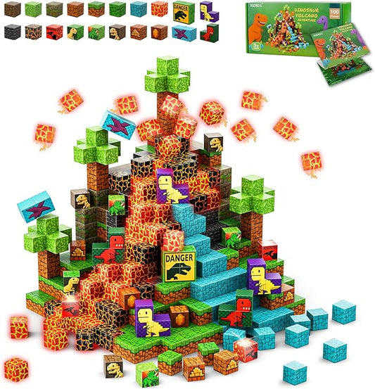 100 PCS Magnetic Blocks for Kids Ages 3 4 5 6 7 8 9 10, STEM Sensory Building Toys, Dinosaur Magnetic Toys, Christmas Birthday Gifts for Toddlers Boys & Girls