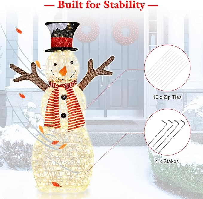 Tangkula Christmas Outdoor Lighted Snowman Yard Xmas Decorations with Pre-Lit 80 LED Lights Artificial Christmas Décor with Ground Stakes and Zip Ties Indoor/Outdoor Holiday Decoration