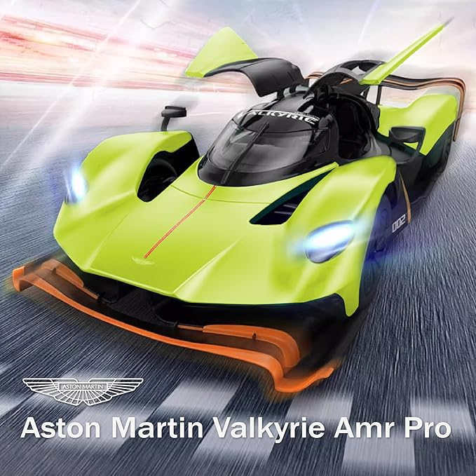Voltz Toys 1/14 Scale Le Mans RC Car Licensed Aston Martin Valkyrie AMR Pro Remote Control Toy Car Model for Kids and Adults with Open Doors and Lights Gift for Kids and Adult (Green)