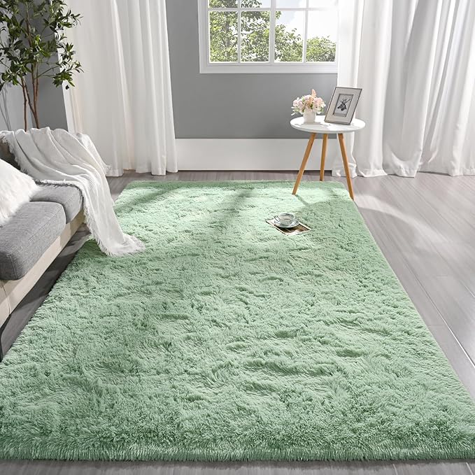 Pettop Fluffy Sage Green Rug for Bedroom Living Room, 8x10 Feet Super Soft Shaggy Plush Fuzzy Rugs for Girls Kids Boys, Non-Slip and Washable Rug for Nursery Classroom, Carpet for Rooms Decor