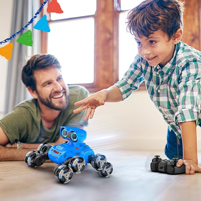 Robot Toys, 8-Wheel Stunt Remote Control Car with Auto-Demonstration, 360° Rotation, LED Eyes, Music, 2.4Ghz, All Terrain Rc Cars, Remote Control Robot for Boys 4-7 6-8 8-12