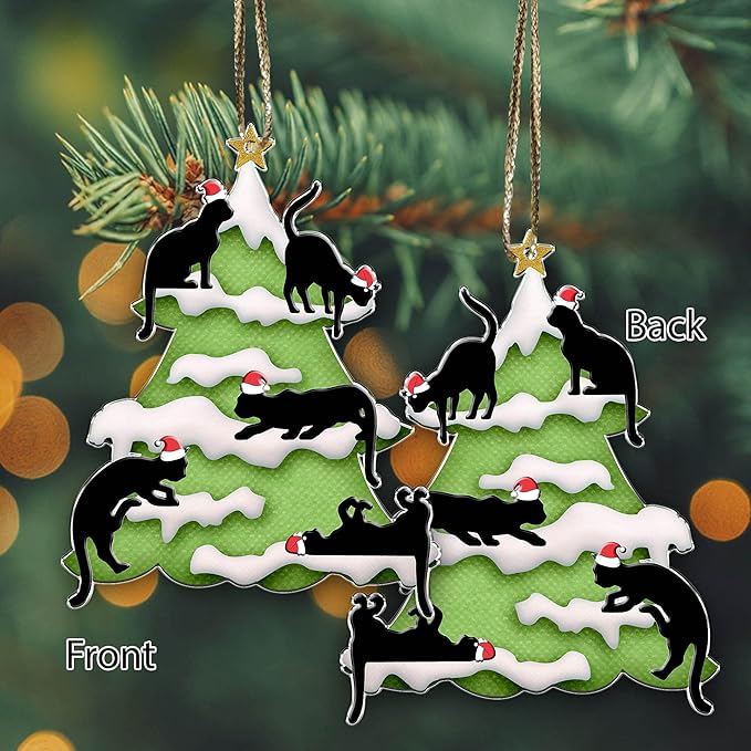 1 pcs 2 Side Printed Crazytops Black Cat Christmas Ornament - Black Cat Xmas Decor Tree Hanging - 2021 Christmas Ornament, Black Cat 10
