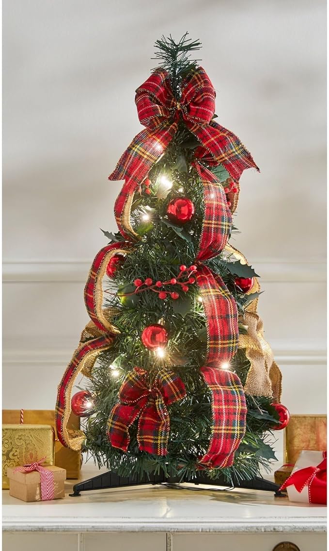 Fully Decorated Pre-Lit 2' Pop-Up Tabletop Christmas Tree - Plaid