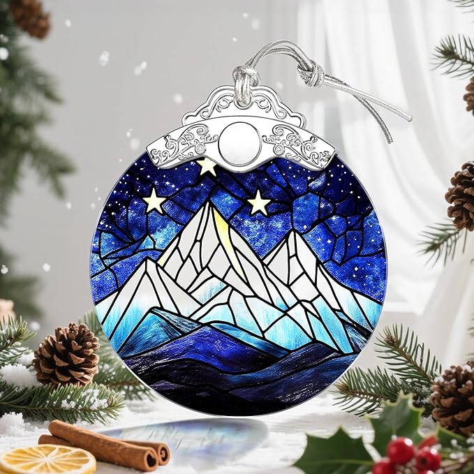 Christmas Ornament, Christmas Tree Ornaments, Keepsake Ornaments, Holiday Decor, Holiday & Xmas Gifts, Gifts for Outdoor Lovers, Mountain Lovers & Nature Lovers - Mountain Nightscape-Theme