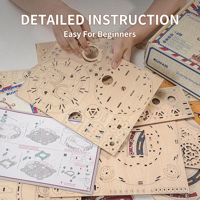 3D Puzzles for Adults, Wooden 3D Puzzle Model Surprise Amusement Park Music Box Toys Building Kits, DIY Wood Crafts Cool Toy Hobbies for Men Women, Creative Assembly Gifts