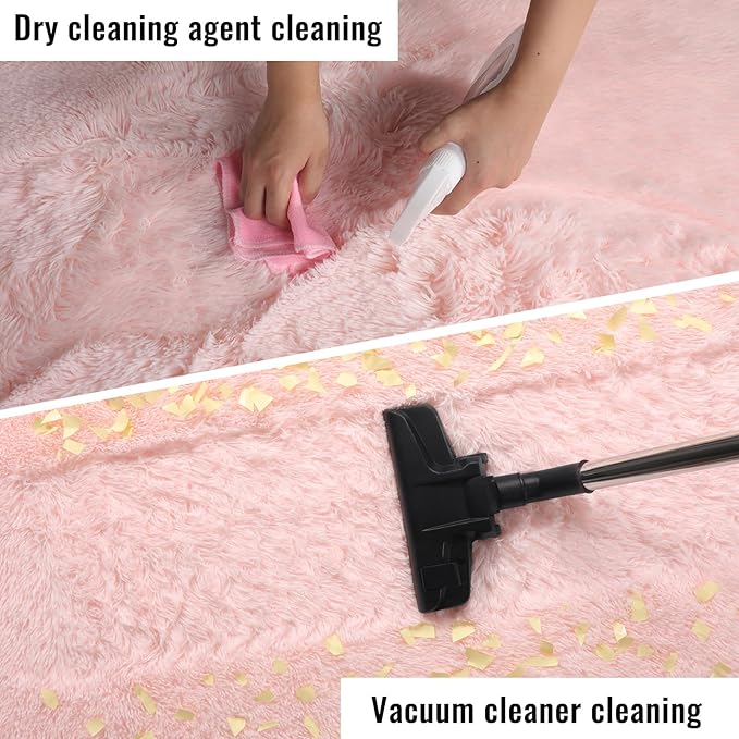 PAGISOFE Pink Fluffy Plush Area Rug 5x8, Kids Shag Rugs for Bedroom Girls, Living Room, Pastel Carpet Nursery Floor Girls Dorm Rug, Plush Soft Kids Rug for Room Decor Aesthetic Kawaii Pink Rugs