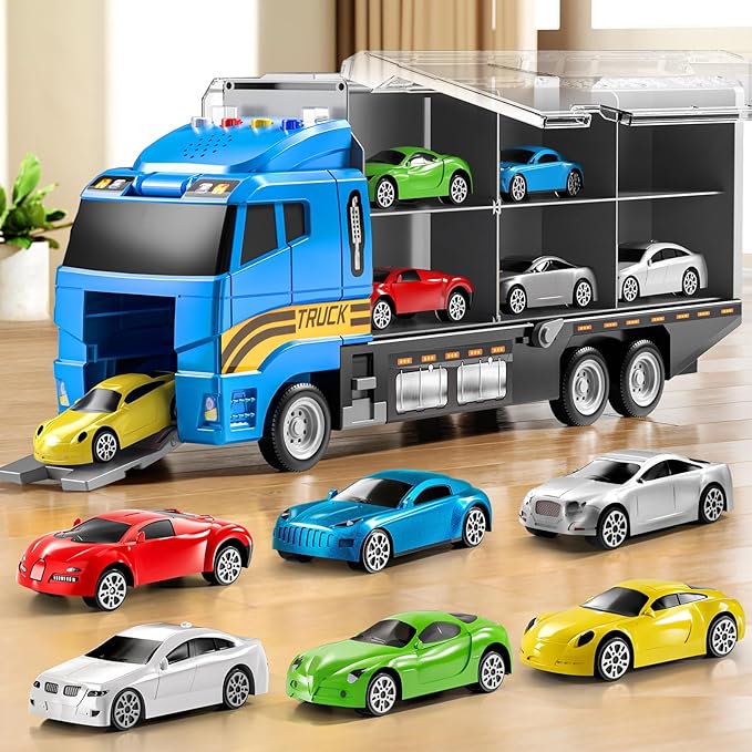 Toddler Toys for 3-8+ Years Old, Truck Vehicle Set With Play Mat, Die-Cast Car Carrier for Kids, Birthday Gifts for Boys