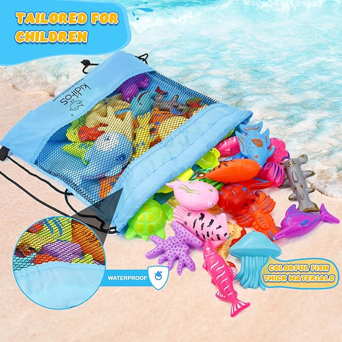 Kiditos 46PCS Magnetic Fishing Bath Toys Game Set,Swimming Fish Toys for Bathtub,Water Table Bathtub Toys for Toddlers Kids Age 3-6, Pool Toys for Pretend Play&Education Teaching&Learning Colors
