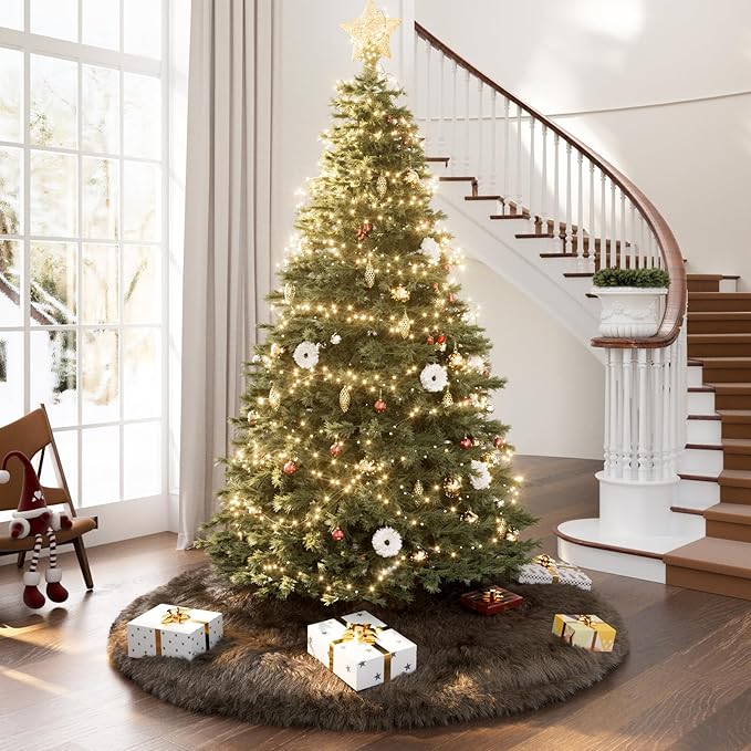iMucci 30inch Christmas Tree Skirt Thick Wool Fur Brown Tree Skirt Small Tree Skirts Brown Trees Skirt Holiday Party Decoration