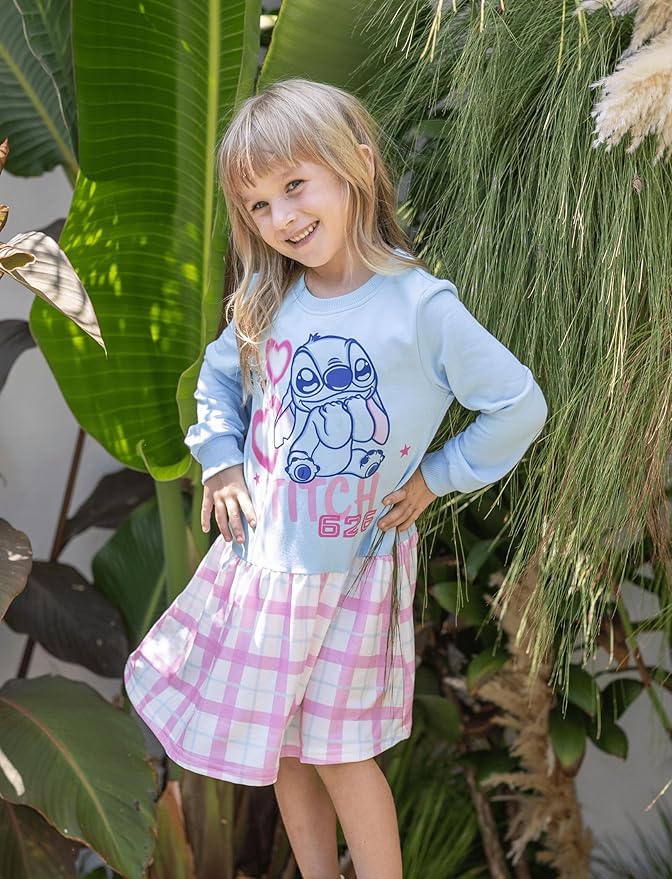 Disney Stitch Minnie Elsa Princess Sweatshirt Dress Toddler Girl Sequin Long Sleeve Pullover Clothes Fall Outfit 2-9 Years