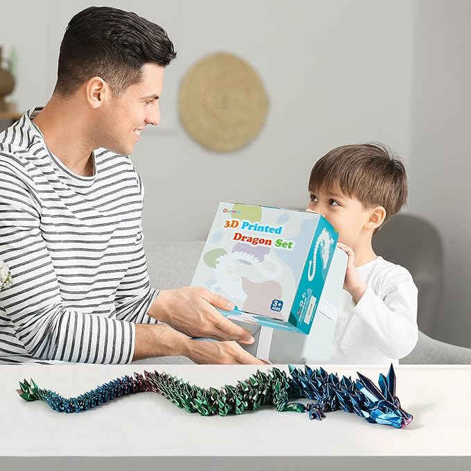 30'' 3D Printed Dragon - 3D Printed Toys, Articulated Crystal Dragon Large Rainbow Animal Fidget Toy, Decor Huge Dragons Collectible Figurines(Blue Green Purple,30inch)