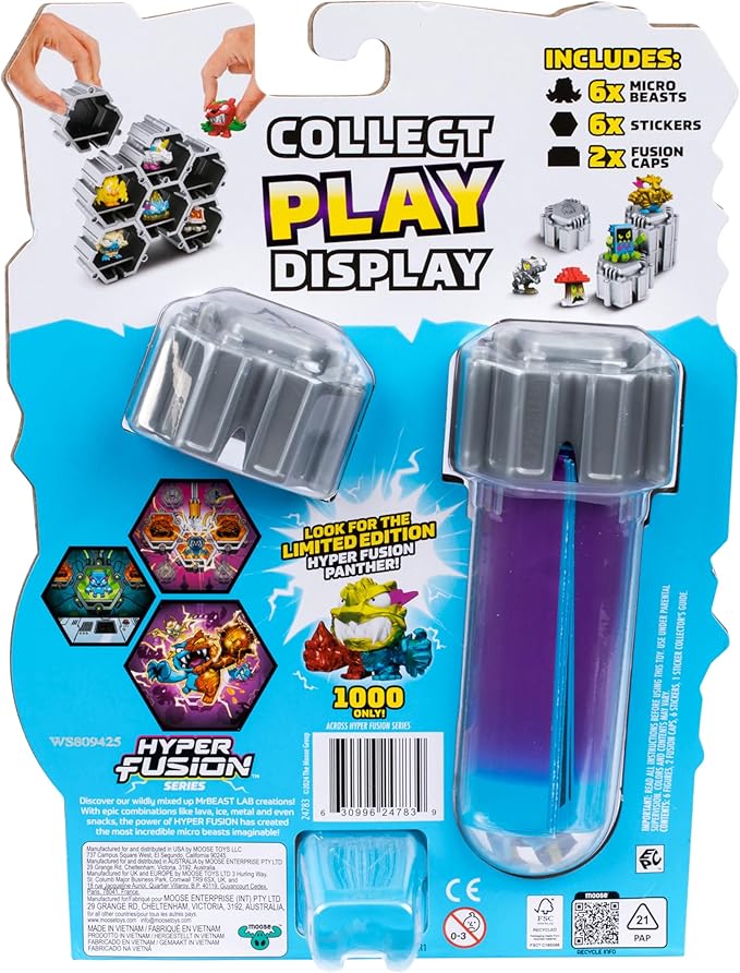MRBEAST LAB Swarms Series 3, Hyper Fusion Series, 6 Pack - Lab Pack Includes 6 Micro Beasts, 6 Collectible Stickers & 2 Stackable Fusion Caps to Build Out Your Own