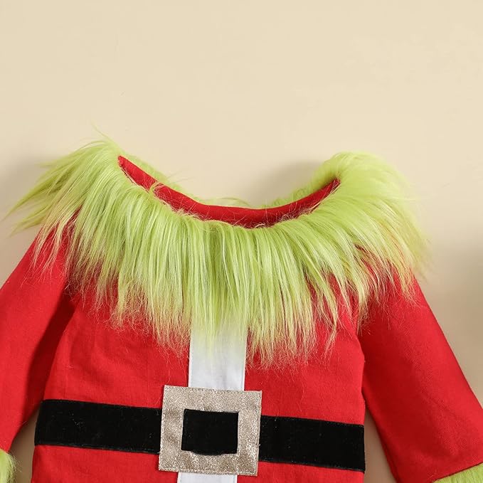 Toddler Kids Boy Girl Halloween Green Monster Costume Plush Cosplay Party Santa Claus Outfit Fuzzy Christmas Clothes