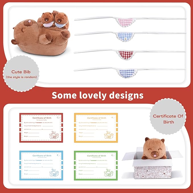 Niuniu Daddy 13" | 5Pcs Capybara Stuffed Animals Family Set, Mommy Capybara Plush with 4 Babies Toys Inside, 5 in 1 Kawaii Pillowfort Plush for Girls Boys Adults with Christmas Birthday Party Presents