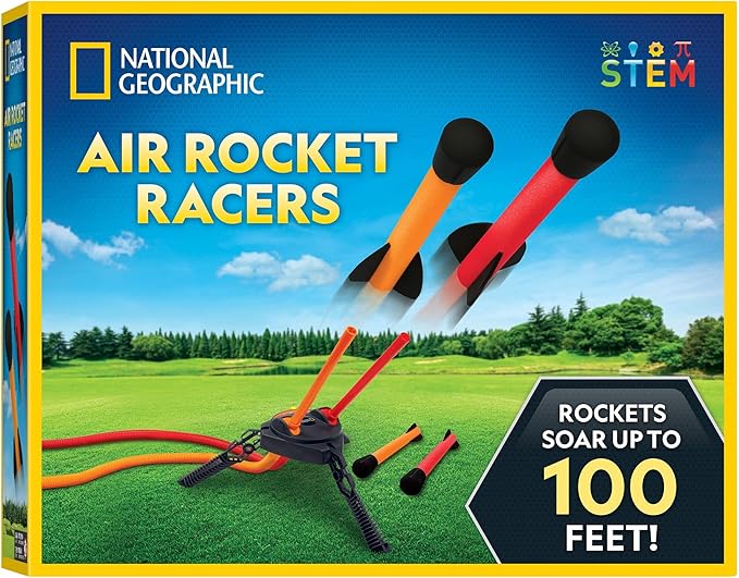NATIONAL GEOGRAPHIC Air Rocket Toy – Jump & Launch Dueling Air Rockets up to 100Ft., Includes Launcher, 4 Foam-Tipped Rockets, Outdoors kids Toys, Kids Science Kit, Rocket Launcher (Amazon Exclusive)