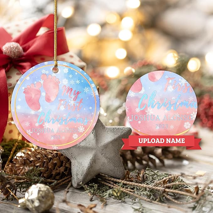 Personalized Photo & Name Baby Christmas Ornament, Baby’s First Christmas Picture Ornament 2025, Xmas Ornament Keepsake Gifts for Babies New Baby Boy Girls